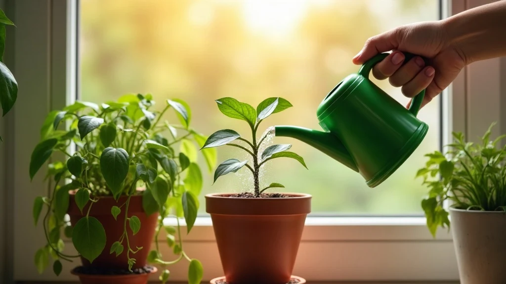 Simple houseplant care for beginners on a sunny windowsill